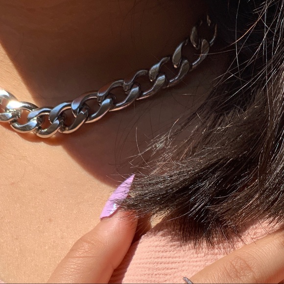 Unisex Silver Cuban Statement Necklace - Picture 3 of 9